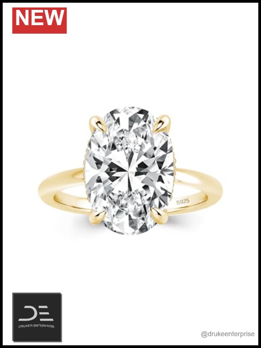 14K Gold Thick Plated 925 Silver 5.5ct Oval Engagement Ring CZ